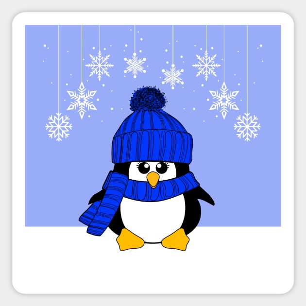 Krimbles Festive Christmas Royal Blue Snowflake Penguin Sticker by Krimbles